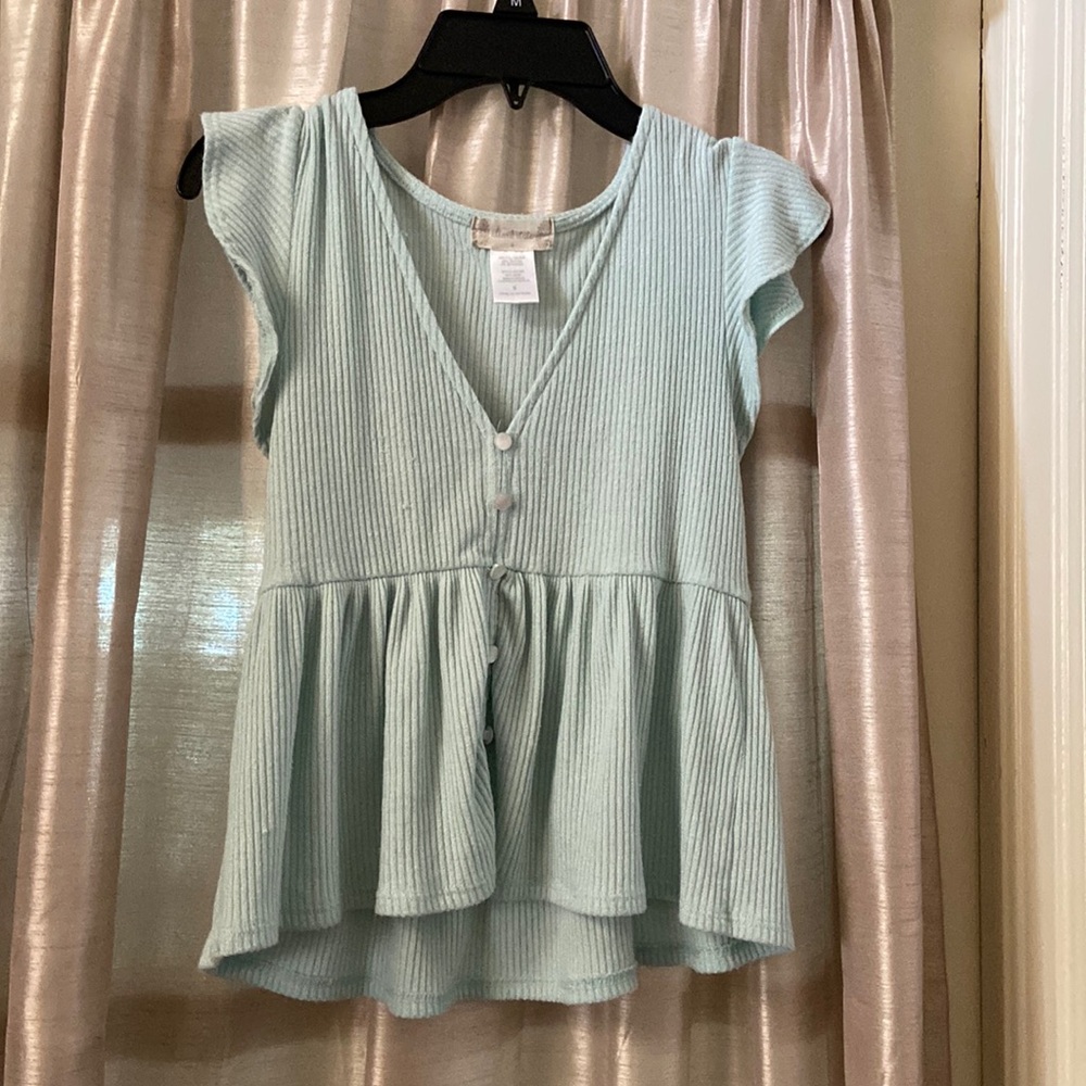 Altar'd State Mint Ribbed Peplum Button-Front Top
